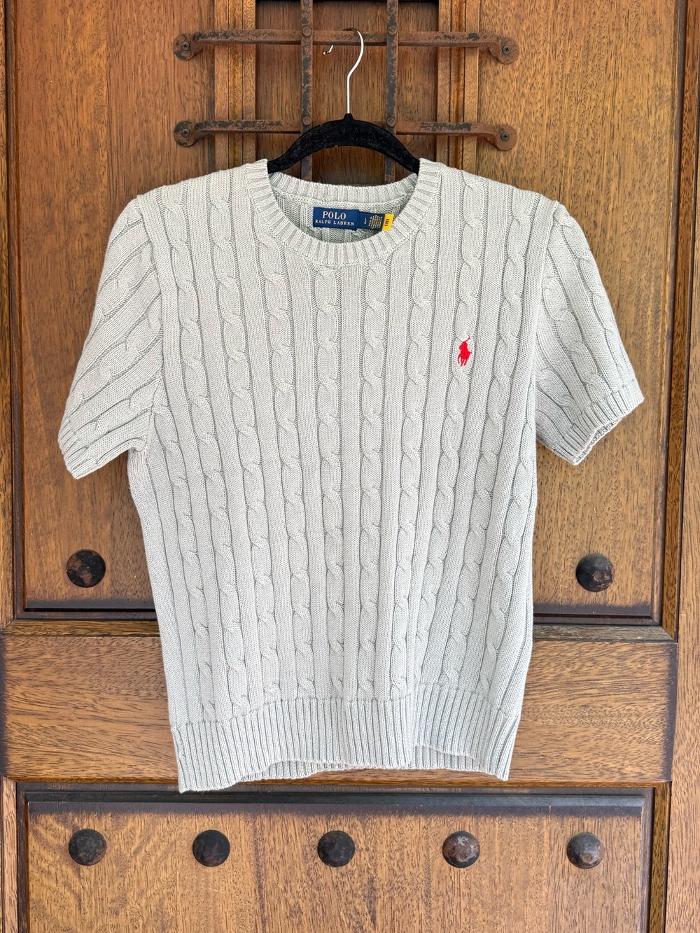 Polo by Ralph Lauren Short-Sleeve Grayish Green Cable Knit Sweater Size L
